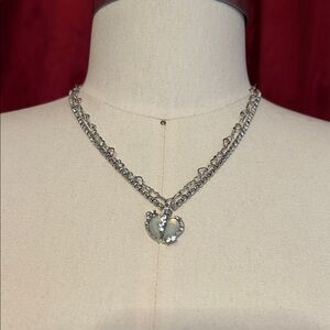 Y2K Double Chain Silver Heart Pendant Necklace